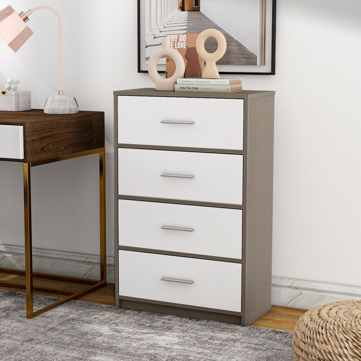 Cómoda Max Home Branco Cinzento Moderno 58 x 91 x 30 cm